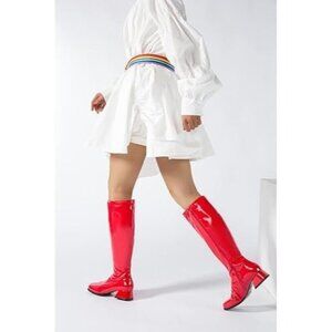 Women Gogo Boots Knee High Boots Chunky Block Heel Side Zipper Boots Size 7